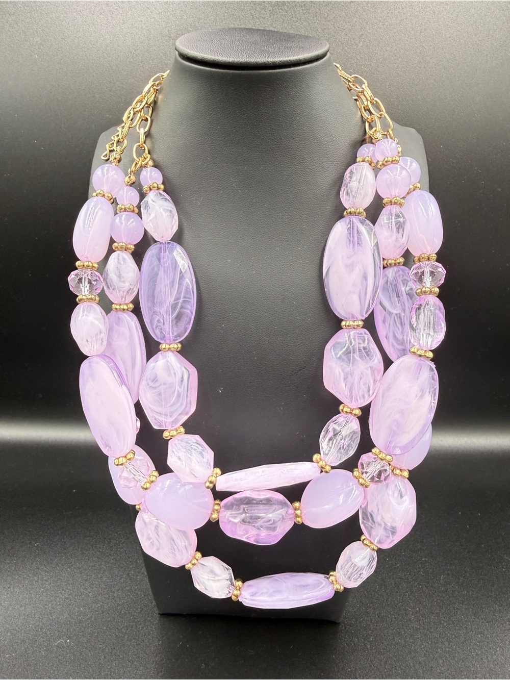Lavender Multi-Strand Beaded Necklace with Gold Accents - Unbranded
